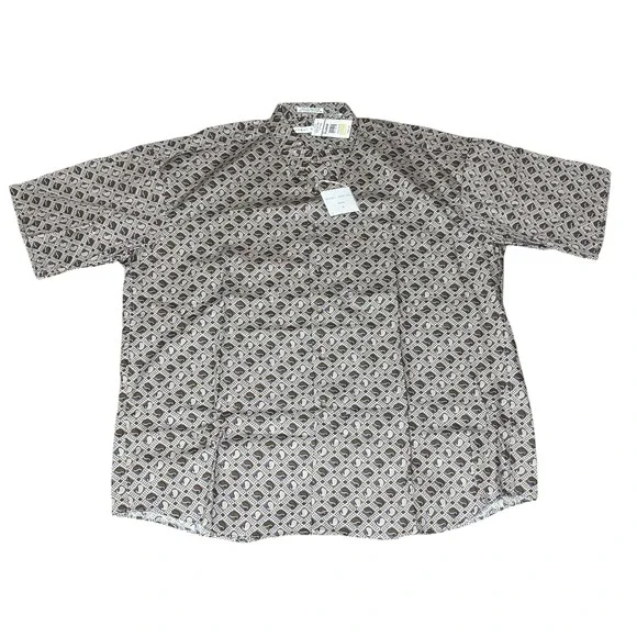 NEW Vintage Henry Grethel Mens XL Short‎ Sleeve Shirt Paisley Geometric Brown