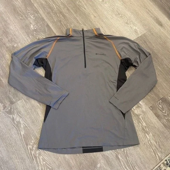 Columbia Mens Omni-Freeze Zero Quarter Zip‎ Pullover Gray Orange Large Bin I-33