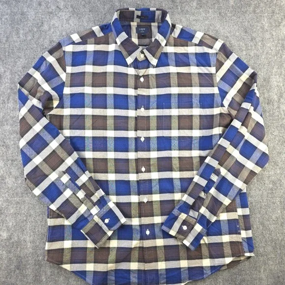 J Crew Oxford Shirt‎ XL Slim Fit Blue Plaid Long Sleeve Button Down Cotton