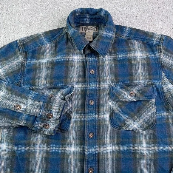 Duluth Shirt Mens Small‎ Blue Grey Heavy Burlyweight Flannel Workwear Tradesman