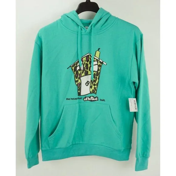 New Designs Untitled Our House Men's Small Teal Fleece‎ Lined Graphic Hoodie