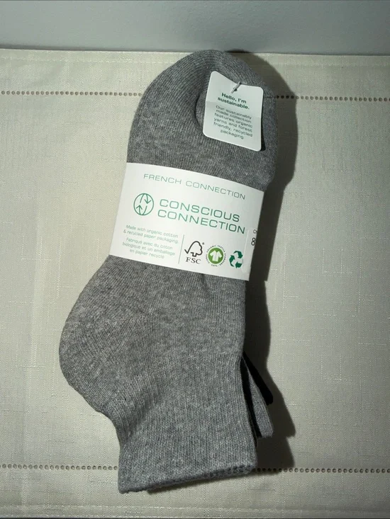 French Connection 5pk White Heather Silver Black Organic Cotton Blend Knit Socks