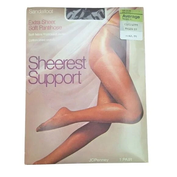 JCPenney Sheerest Support Pantihose Taupe‎ 41 Sandalfoot Average Nylon Spandex