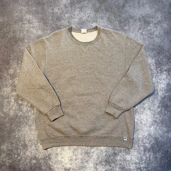 Vintage Russell Athletic Mens Gray Crewneck Sweatshirt XL Heather‎ Gray V-Stitch