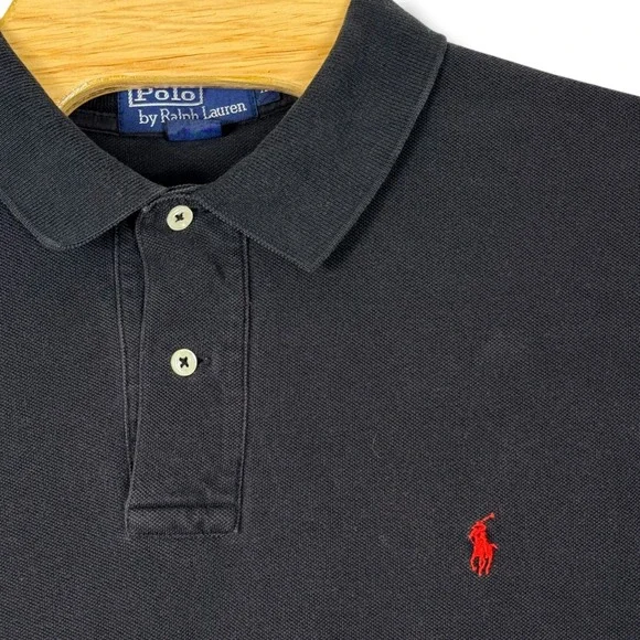 Vintage Polo Ralph Lauren Polo Shirt Men XL Black Red Pony Cotton Pique Golf Y2k