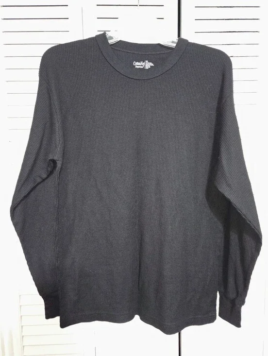 Cotton Net Supreme Men's XL Black Crewneck Waffle Thermal Top