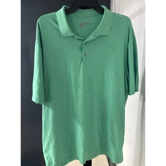 Nike‎ Golf Dri-Fit Tour Performance Polo XL Green Striped Short Sleeve Shirt