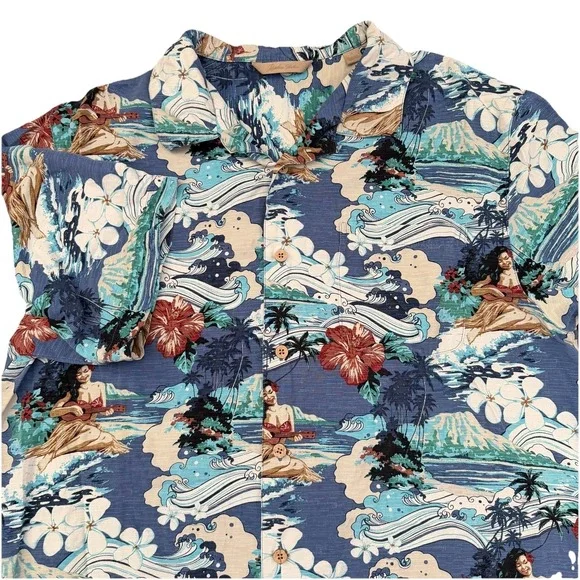 Paradise Collection Hawaiian Shirt Mens Medium Silk Tropical Hula Girl‎ Beach