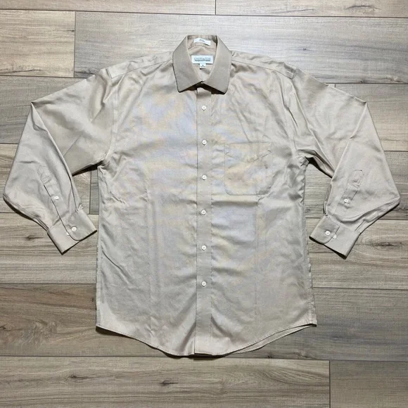 Joseph & Feiss International 80's 2‎ ply Non Iron Button Up Shirt 15 32/33 Tan