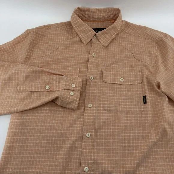 Orvis Western Yoke Fishing Shirt Men Large Orange Plaid Long Sleeve Button Down‎