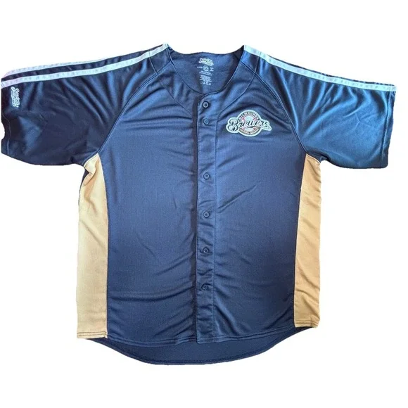 Milwaukee Brewers Stitches‎ Button Jersey Men's XL Navy Gold MLB Baseball Shirt
