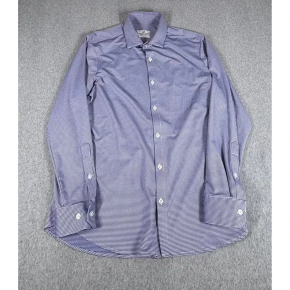 Mizzen Main Shirt Mens Large‎ Trim Fit Blue Gingham Check Performance
