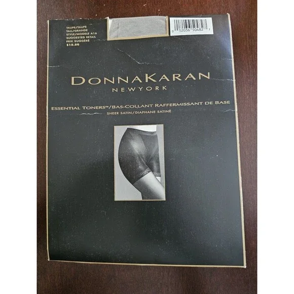 Vintage Donna Karan New York Essential Toners Sheer Satin Taupe Tall Hosiery NIP