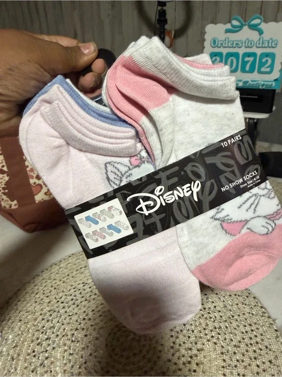 10pairs Disney No-Show Socks Pack - Pink, White, Light Blue