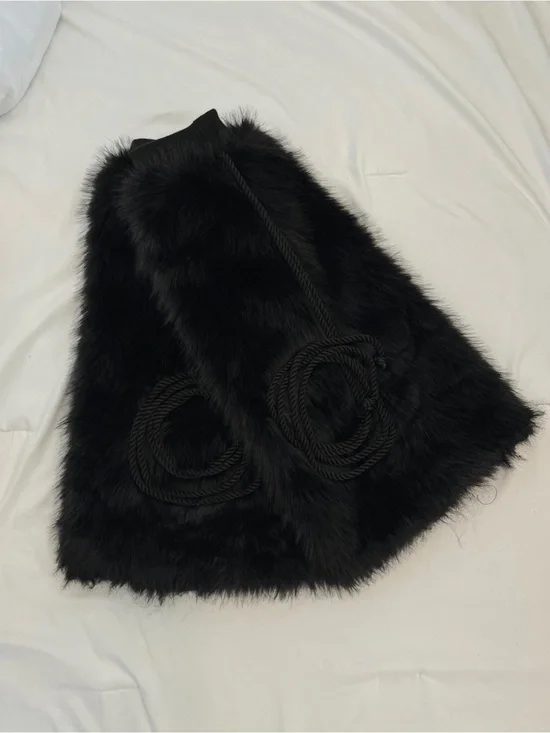Club Exx Black Faux Fur Leg Warmers with Rope