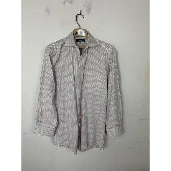Faconnable Mens Dress‎ Shirt 16.5 Striped Button Down USA Evening Formal Event