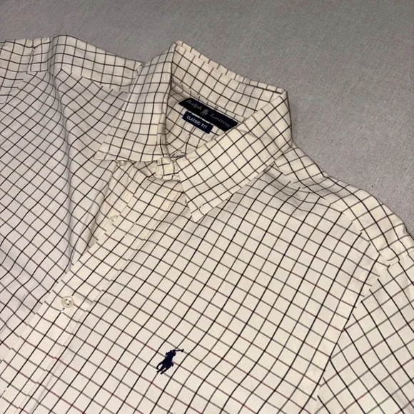 Ralph Lauren‎ Shirt Mens Large Beige Red Green Check Button Down Oxford Pony