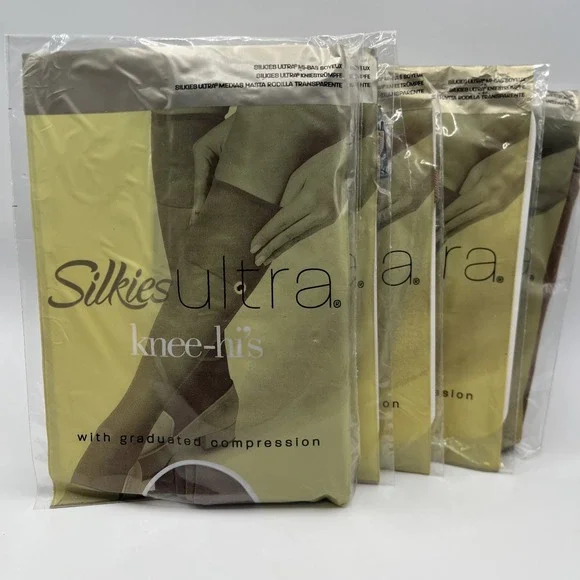 Lot of 5 Pairs Silkies Ultra Knee High Socks Women Queen Size Beige/Honey 131402