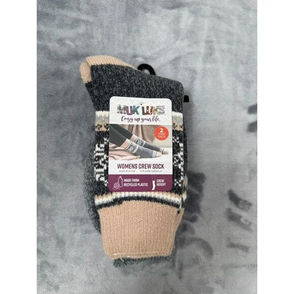 Muk Luk Women’s  2 Pair Pack Crew Height Socks size 6-11 Gray