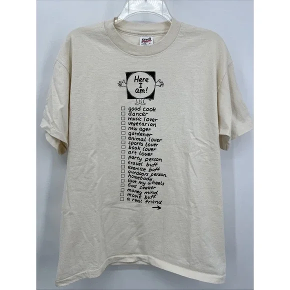 Vintage Single Stitch‎ Personality Trait Checklist White 100% Cotton Large