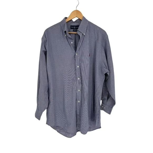 Ralph Lauren Dress Shirt Men's Size 16 1/2 , 32 / 33 Blue Plaid Yarmouth Cotton