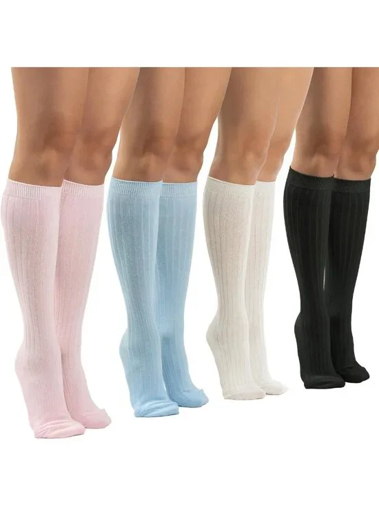 Striped Cotton Knee High Socks for Women | 4 Pairs Tube Socks | Fashionable