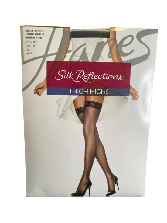Hanes Silk Reflection Thigh Highs Silky Sheer- Style #720 Size EF Color Jet NEW
