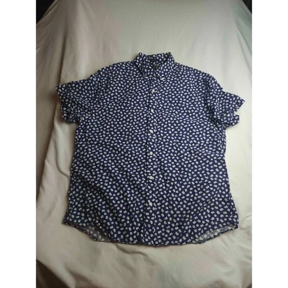 Rye By Hawker Rye Shirt Mens Large Short Blue White Floral Print Woven Casual