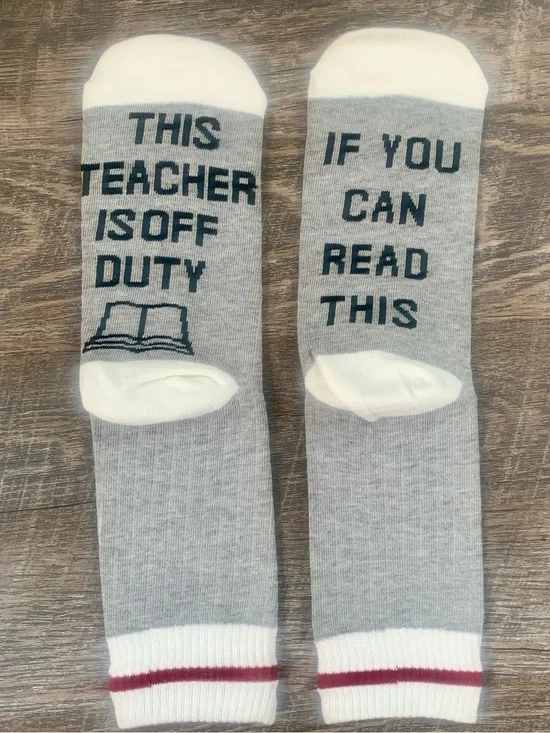 Teacher Novelty Gift Back to School  Crew Socks - Gray & White