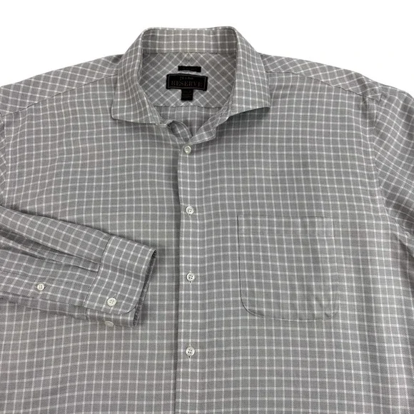 Jos‎ A Bank Reserve Dress Shirt Mens 17.5 35 Gray Check Office Business Casual