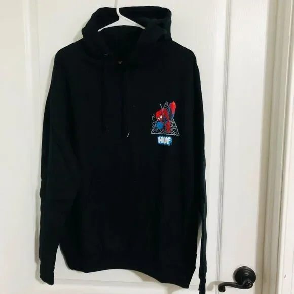 HUF Marvel Men's Spider Man Black Hoodie Sweatshirt Size Small NWT‎
