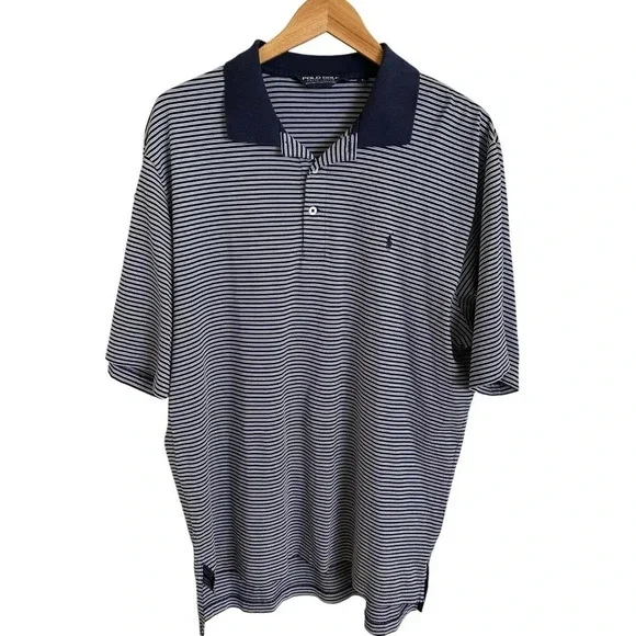 Polo‎ Golf Ralph Lauren Men’s Large Pima Cotton Striped Polo Shirt Navy Blue