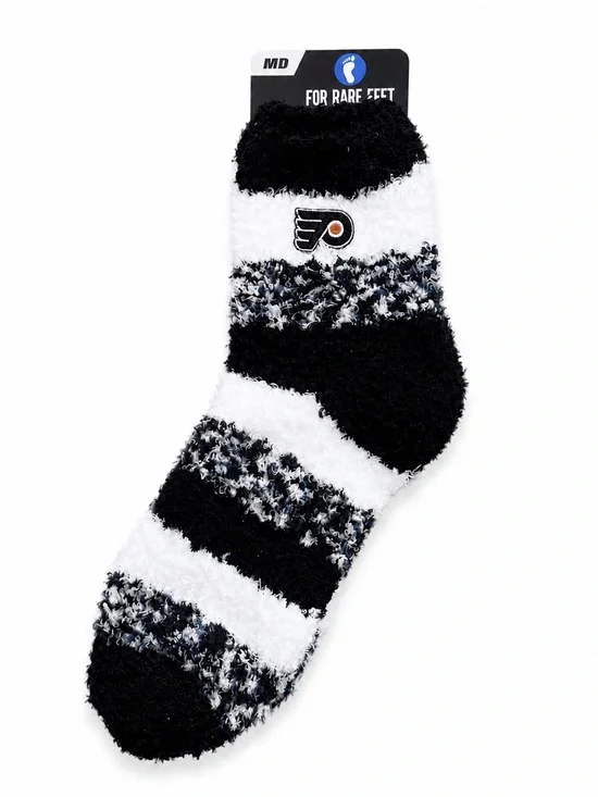 Philadelphia Flyers Plush Fuzzy Sleep Socks Black White Striped NWT Medium