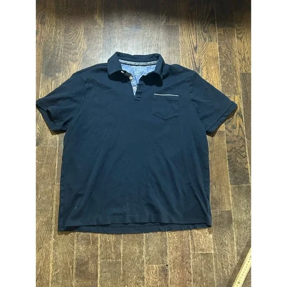 Tahari Polo Shirt Men XL Blue Collared 1/4 Button Short Sleeve Pocket‎ Stretch