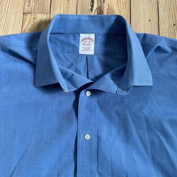 Brooks Brothers Traditional Fit Blue Cotton‎ Dress Shirt Mens 17.5 French Cuffs