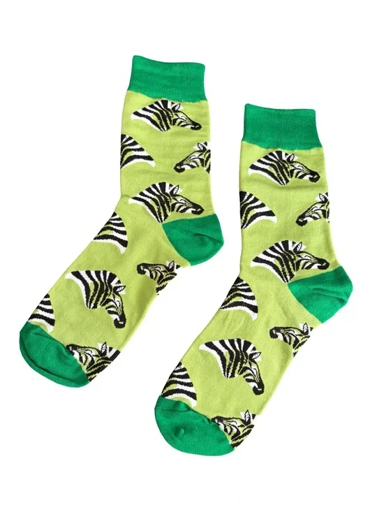 Green Zebra Novelty Socks Womens Size 8-12