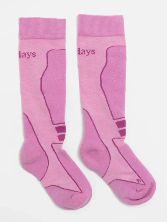 Halfdays Light Cushion Ski Sock Merino Wool Blend Peony Pink M/L