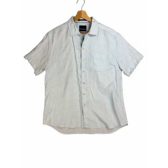 Tommy Bahama Linen Shirt Mens Large Light Blue Short Sleeve Button Pocket