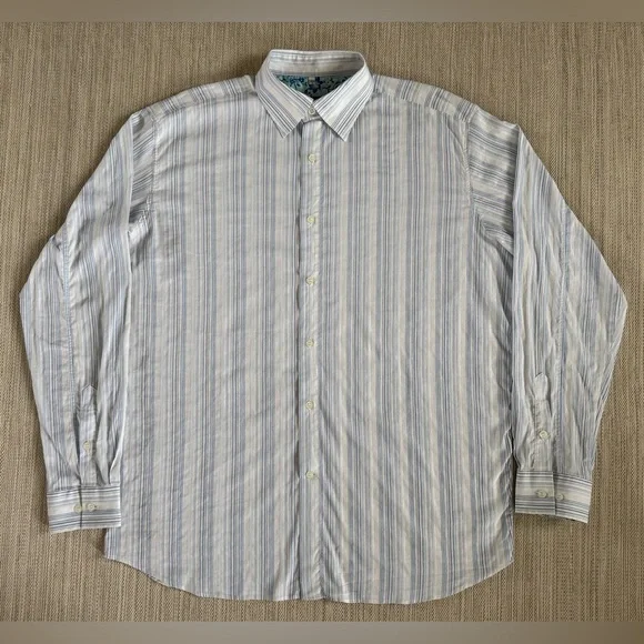 Georg Roth white‎ blue striped long sleeve button down casual shirt men’s XL