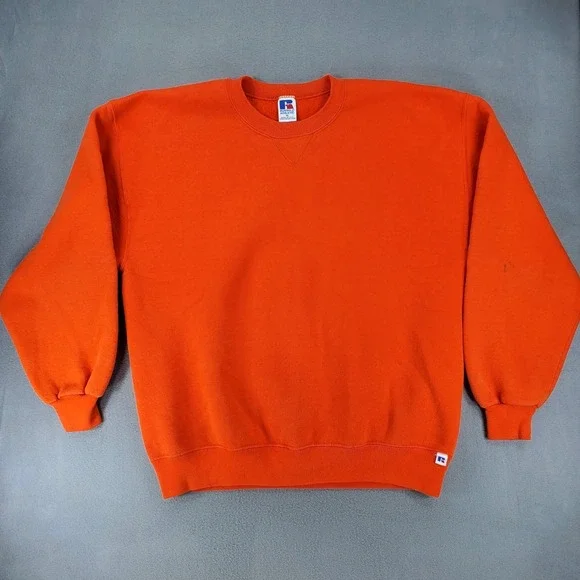 Vintage 90s Russell‎ Athletic Sweatshirt Orange Blank Crewneck Mens XL Made USA