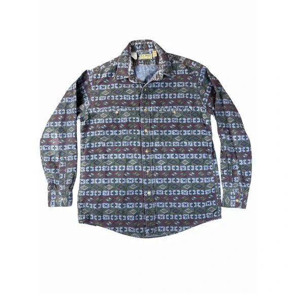 L.L. Bean Chamois Cloth Shirt Mens M Geometric Southwest USA Cotton