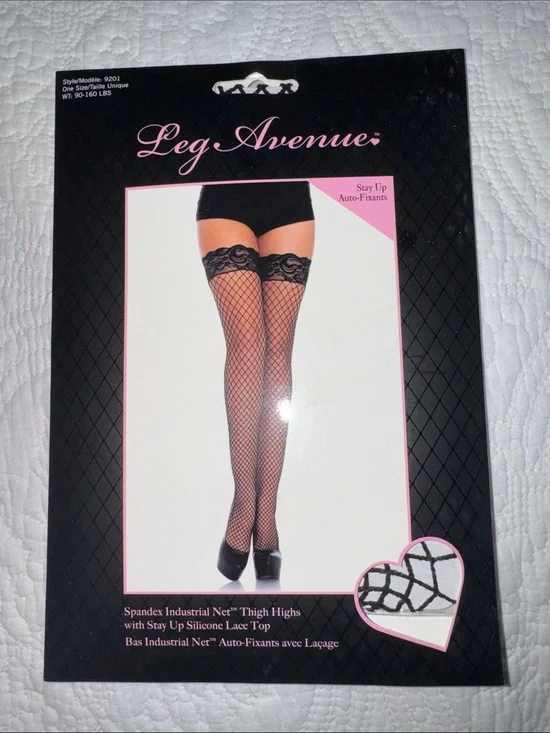 Leg Avenue Black Lace-Top Fishnet Thigh Highs