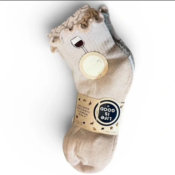 🆕 Life Is Good WINE GLASS Ruffle Cuff Quarter Socks 6 Pack