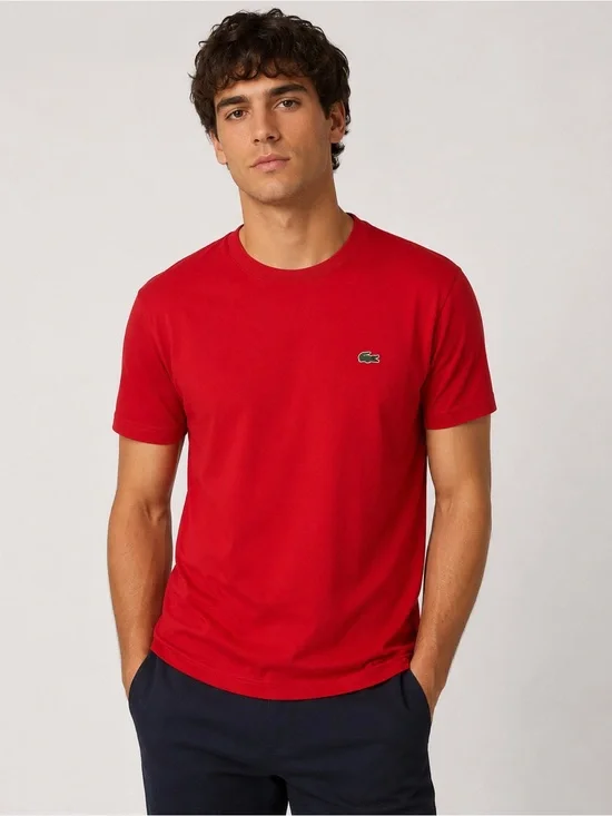 Lacoste Men’s Red Pima Cotton T-Shirt Medium Crocodile Logo Crew Neck