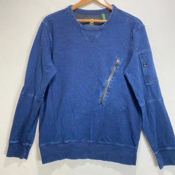 G‎ Star Raw Blue Denim Look Crewneck Sweatshirt Men's Size Medium Distressed
