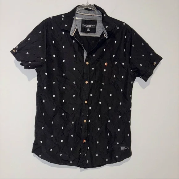 Truth Substance Common Sense Skull Print Slim Fit Short Sleeve Shirt Black Large