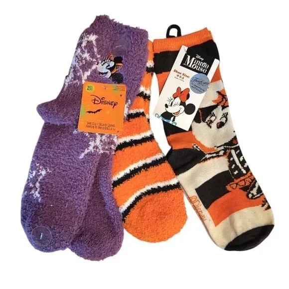Disney 3‎ Pairs Halloween Themed Minnie Mouse Crew Socks NWT