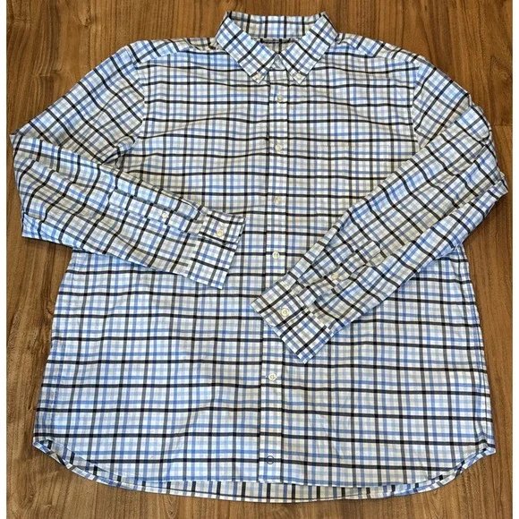 Vineyard Vines Shirt Mens XL Blue Check‎ OTG Performance brrr Stretch