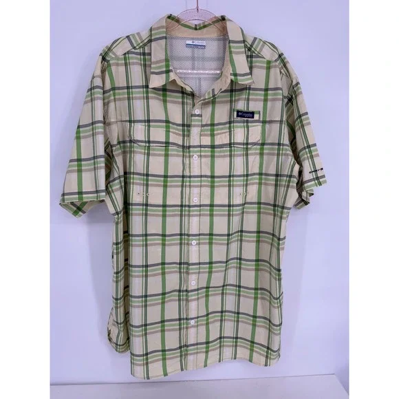 Columbia Men's Green‎ Plaid Short Sleeve Button Up Shirt Size XXL Outdoor Casual