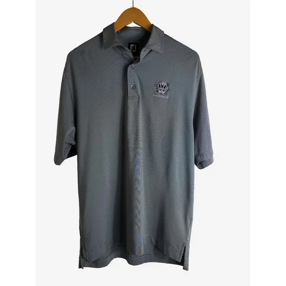 FootJoy Men's Medium Polo Shirt Gray Striped Hacienda Golf Club Kennedy Cup 2016